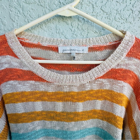 Tillys generation k M horizontal rainbow stripe spring dropped shoulder sweater - Picture 4 of 12